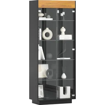 Knihovna Černá dubová vitrína do obývacího pokoje - Kubánské cigaro/bílá