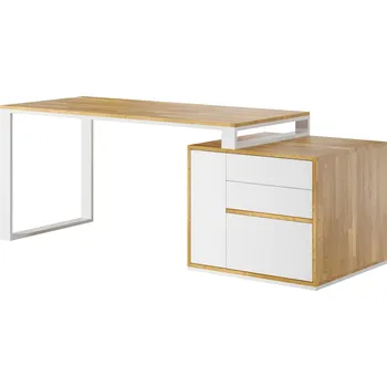 Psací stůl Černý kancelářský stůl v podkroví - Bílá , NE , Vpravo (kontejner) , 200x70 cm