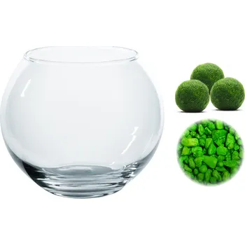 Dekorace do akvária SET Řasokoule a akvarijní koule 0,8 l s zeleným štěrkem