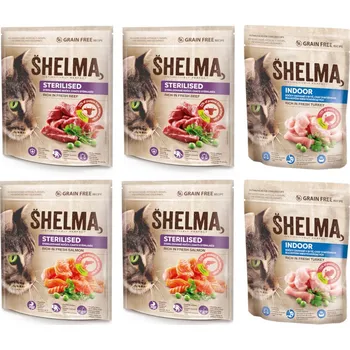 Krmivo pro kočku SHELMA Sterilised and Indoor Mix 3 Flavours - suché krmivo pro kočky - 6x750g