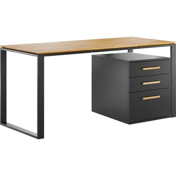 Psací stůl Psací stůl s plochou dřevěnou deskou 160x70cm + skříňka - Černá