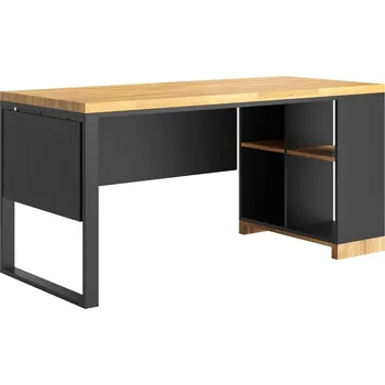 Psací stůl Bílý psací stůl s policemi a krytem pod deskou, levý 160x70 - Černá , ANO , Vpravo (kontejner) , 200x70 cm