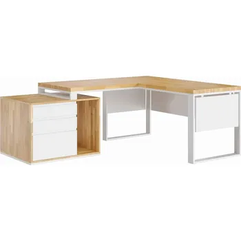 Psací stůl Loftový rohový stůl velký 180x70 Loft Office Plus s kryty - Bílá , ANO , Vlevo , 160x70 cm