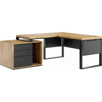 Psací stůl Rohový psací stůl s podnoží a krytem pod deskou Loft Office Plus 160x70 vpravo - Černá , ANO , Vlevo , 160x70 cm