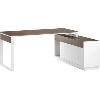 Psací stůl Moderní rohový stůl pro malé i velké kanceláře - Kubánské cigaro/bílá , Práva