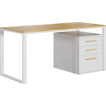 Psací stůl Psací stůl v bílé barvě s dřevěnou deskou a zásuvkami - Černá , ANO , 180x70 cm