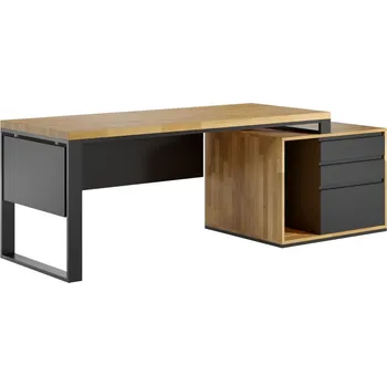 Psací stůl Loftová kancelář plus psací stůl s dřevěnou deskou 200x70cm - Černá , ANO , Vpravo (kontejner) , 180x70 cm