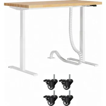 Výškově nastavitelný pojízdný stůl s dřevěnou deskou 140x80 cm - Bílá
