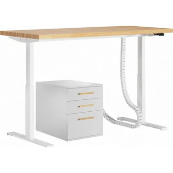 Psací stůl Psací stůl s výškově nastavitelnou deskou a skříňkou se zásuvkami v bílé barvě 160x70 - Bílá , 160x70 cm