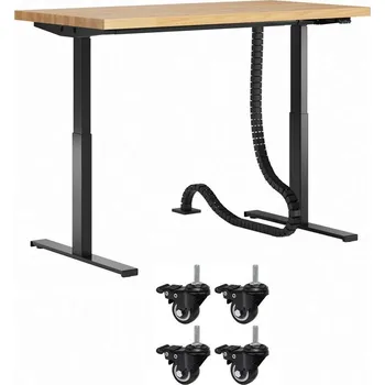 Výškově nastavitelný pojízdný stůl s dřevěnou deskou 140x80 cm - Černá