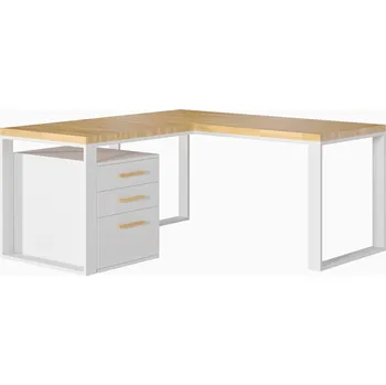 Psací stůl Rohový psací stůl s dřevěnou půdní deskou + podstavec. 160x70+90x70 - Bílá , NE , Vlevo , 180x70 cm