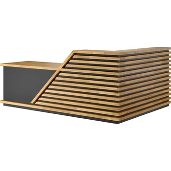 Recepce Moderní bílý recepční stůl s dřevěnými lamelami - Černá , Vlevo