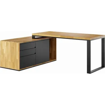 Psací stůl Průmyslový rohový psací stůl s černou podnoží pod stolem 160x70cm, loftová kancelář plus, pravostranný - NE , Černá , Vlevo , 200x70 cm