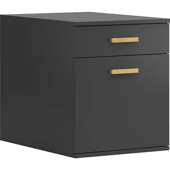 Zásuvkový kontejner Černý pojízdný podstavec se zásuvkou a policí na pořadače - Bílá , Vpravo (kontejner)