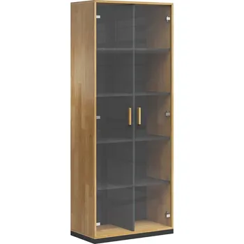 Knihovna Bílá půdní vitrína ze skla a dřeva - Černá