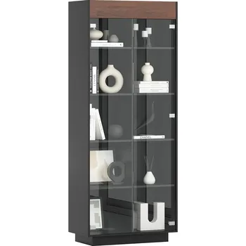 Knihovna Černá dubová vitrína do obývacího pokoje - Kubánské cigaro/černé