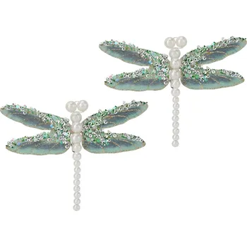 Vánoční dekorace Sada vánočních ozdob Vážka, zelená, 13x9x1,5cm, s klipem, SADA 2 KS