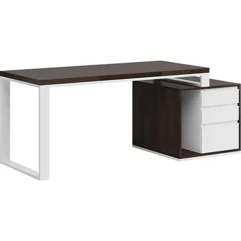 Psací stůl Psací stůl se zásuvkami a policí z ebenového dřeva - Černá , NE , Vpravo (kontejner) , 160x70 cm