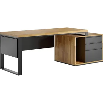 Psací stůl Firemní počítačový stůl 180x70cm pravá strana - Černá , ANO , Vpravo (kontejner) , 180x70 cm