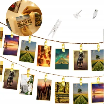 Obraz SPONKY KOLÍČKY SVĚTÝLKA NA FOTKY 120 LED FOTOGRAFIÍ DEKORATIVNÍ S KLIPY