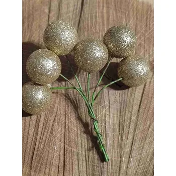 Vánoční dekorace Dekorační kuličky 18 mm s glitry a drátkem barva zlatá
