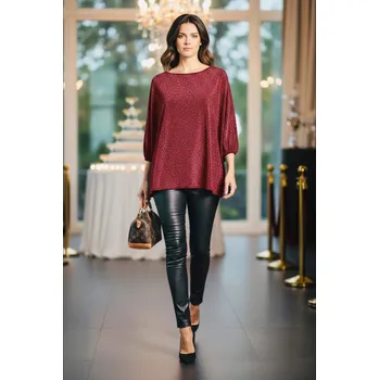 Dámská halenka Třpytivá oversize tunika vínová Velikost: UNI: M-3XL