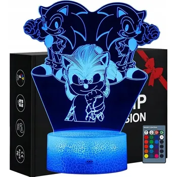 Lampička Noční lampa Sonic 3D s dálkovým ovládáním, 16 barev, 3D lampa