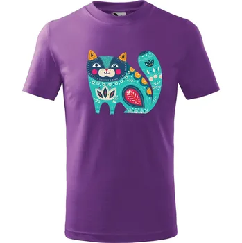 Dětské tričko Kočka z květin Velikost: 134/8 let, Barva trička: Fialová