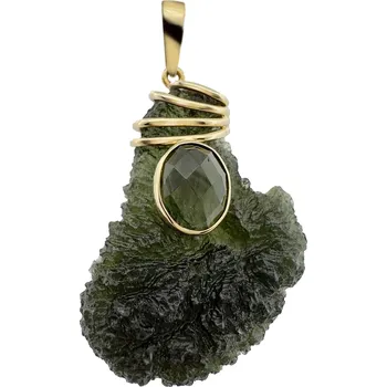 Přívěsek Luxusní přívěs s přírodním a broušeným vltavínem