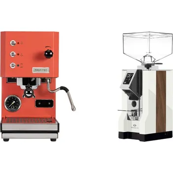 Příprava kávy Profitec GO, red + Eureka Mignon Specialita, WD white, walnut