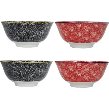 KitchenCraft Sada kameninových misek Red & Black, 4 ks, 15.5 cm x 7.5 cm