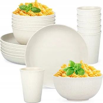 Talíř 18dílná sada myček nádobí v béžové barvě pro 6 osob, talíře, MISKY SKLENICE