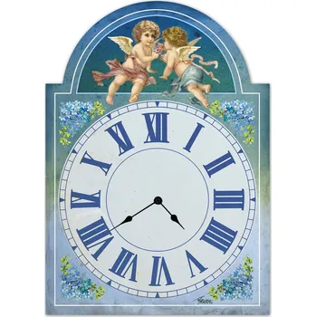 Hodiny Velké dřevěné selské hodiny - Andílci v oblacích