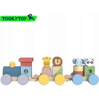Dřevěná hračka TOOKY TOY Dřevěná vláčkodráha se zvířátky – Montessori skládačka