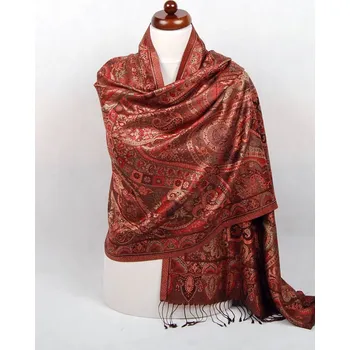 Šála Hedvábná šála Super velká tmavě hnědá s červenou a černou