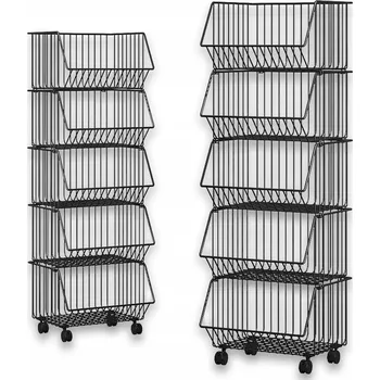 regál CoolStaff Mobilní Kuchyňská Skříňka na Kolečkách Regál s Košíky 5 Polic 99 Cm