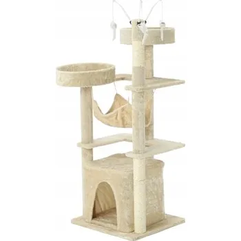 Škrabadlo nízké, škrabadlo vysoké, pelíšek, podložky na škrábání, sloupek na škrábání, škrabadlo věž PRO KOČKY NÍZKÝ DOMEČEK 143 cm BÉŽOVÉ do 60 cm