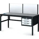 Alfa 3 Antistatický dílenský ESD stůl s perfopanelem, 3 zásuvkový box na nářadí, 1600x800x745-985 mm 147843073