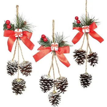 Vánoční dekorace DOMMIO Závěsné šišky s mašlí 35 cm, 3 ks