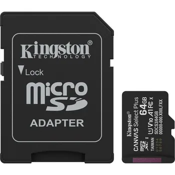 Paměťová karta Kingston paměťová karta 64GB Canvas Select Plus Gen 3 microSDXC 150R A1 C10 Card + ADP