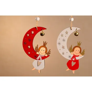 Vánoční dekorace Dřevěný andílek na měsíci X360
