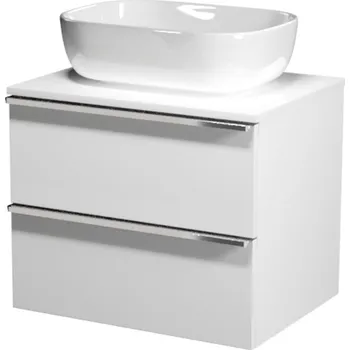 Umyvadlo CERSANIT 3D Nábytkový set Cersanit Virgo 60, skříňka 60 s deskou bílá, úchytky chrom, umyvadlo Moduo 50 na desku obdélníkové bílé S522-040;K116-050