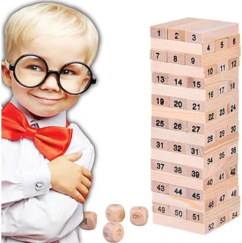 ostatní stavebnice DŘEVĚNÁ PADACÍ VĚŽ DOVEDNOSTNÍ HRA STAVEBNICE 54 DŘEVĚNÝCH STAVEBNICE