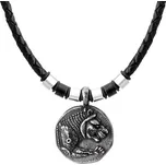 Manoki Pánský kožený náhrdelník Thomas - starožitná mince se lvem WA584B Černá 47 cm