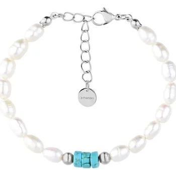 Náramek Manoki Perlový náramek s tyrkysovým magnezitem Kiara - chirurgická ocel BA998 17 cm + 3 cm (prodloužení) Bílá