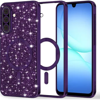 Pouzdro na mobilní telefon Techsuit Luxury Glitter MagSafe pro Samsung Galaxy A17 5G / A17 4G tmavě fialová