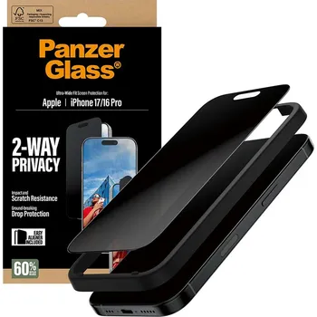 PanzerGlass Ultra-Wide Fit 2-Way Privacy ochranné sklo s EasyAlignerem iPhone 17 iPhone 16 Pro černé