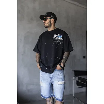 Pánské tričko Black Island Černé oversized tričko Butterfly Script Velikost: L