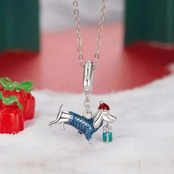 Náhrdelník GRACE Silver Jewellery Stříbrný vánoční náhrdelník Jezevčík ve svetru - stříbro 925/1000 NH-BSC1069/123 Stříbrná 45 cm