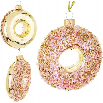 Vánoční dekorace Skleněná VÁNOČNÍ KOULE na vánoční stromeček ve tvaru donutu 10 cm, vánoční DÁREK